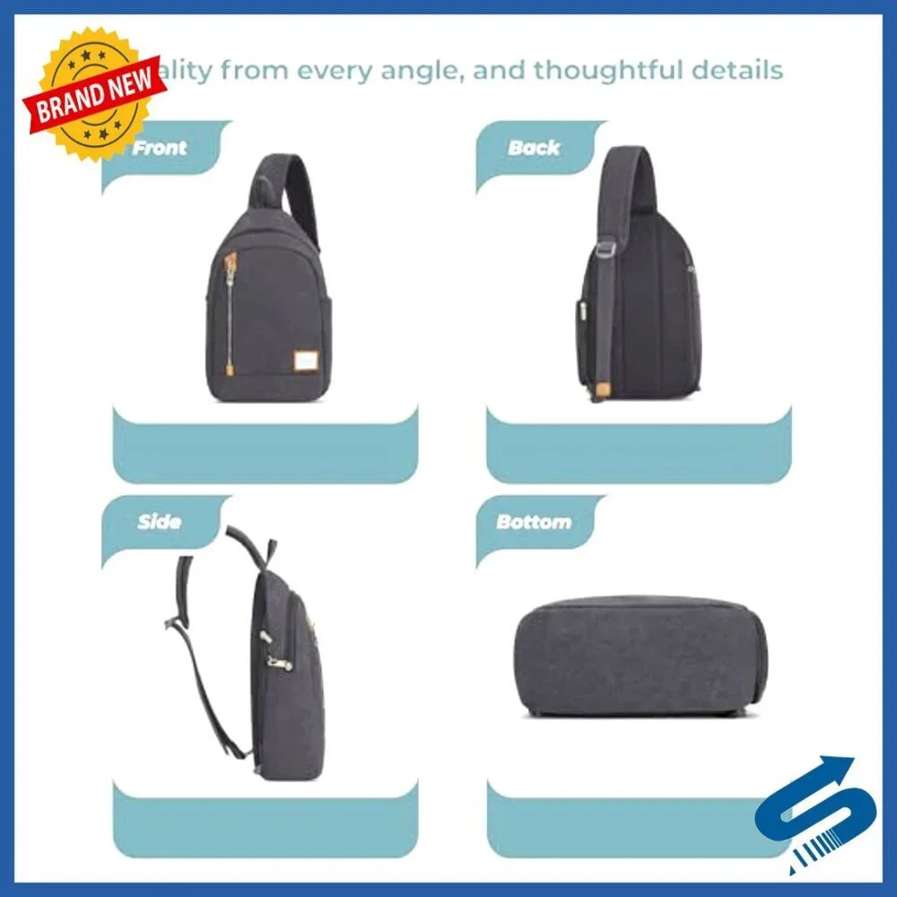 Anti-Theft Sling Bag with RFID Protection, Adjustable Strap, 7.5L Capacity